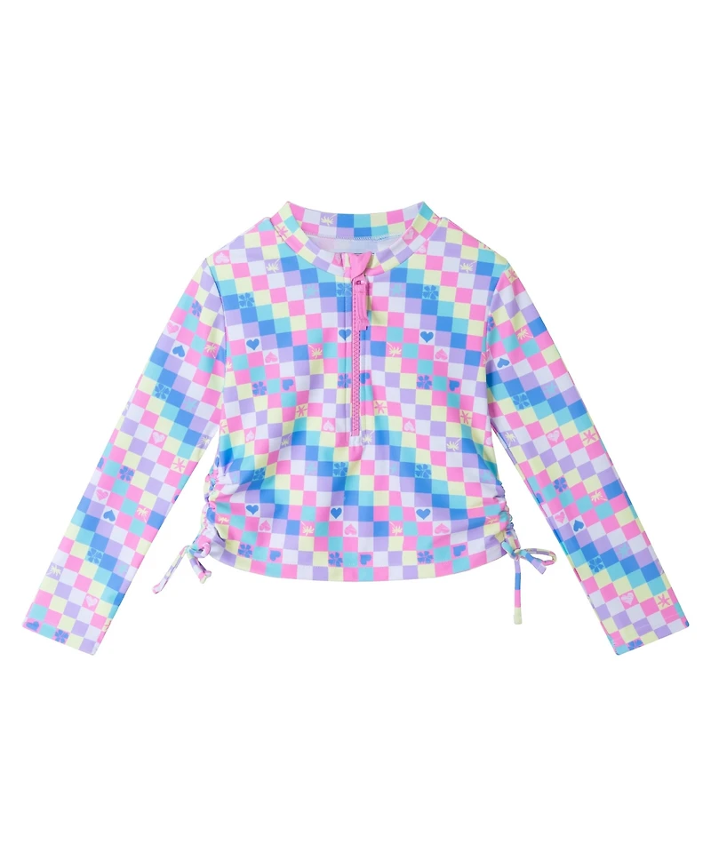 Toddler/Child Girls Checkered Icon Print Long Sleeve Rash Guard Set