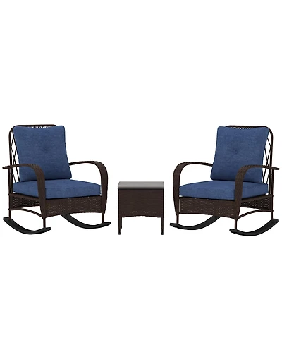 Outsunny Patio Furniture Set, Rocking Chairs w/ Table, Cushion