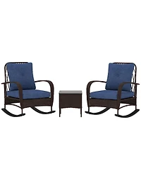 Outsunny Patio Furniture Set, Rocking Chairs w/ Table, Cushion