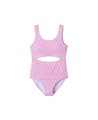 Toddler/Child Girls Cutout One Piece Smiley Print Swimsuit