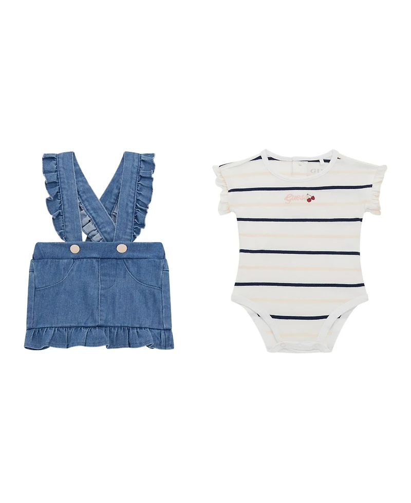 Guess Baby Girls Short Sleeve Bodysuit and Stretch Denim Skirtall Set