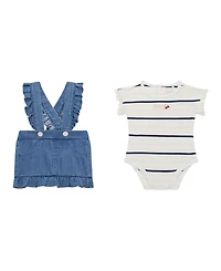 Guess Baby Girls Short Sleeve Bodysuit and Stretch Denim Skirtall Set