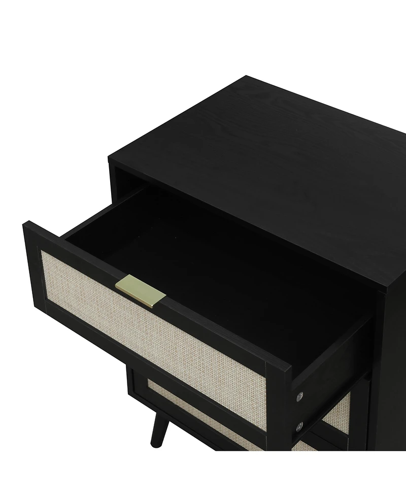 3 Drawer Storage Cabinet Rattan Dressers Chest of Drawers Entryway Cabinet Fluted Nightstand Bedside Table Dresser for Bedroom Living Room, Black