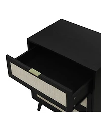 3 Drawer Storage Cabinet Rattan Dressers Chest of Drawers Entryway Cabinet Fluted Nightstand Bedside Table Dresser for Bedroom Living Room, Black