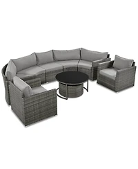 Streamdale 9-Pieces Outdoor Half-moon Patio Sofa Set, Round Sofa Set, Modern Style Sofa, Gray Wicker