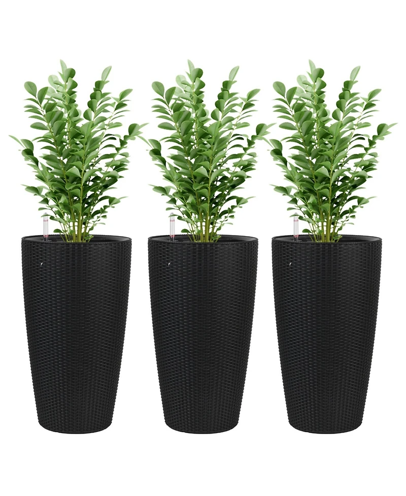 Streamdale Modern 22.5" Rattan Design Planter with Self-Watering System (2-Pack)