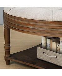 Streamdale Round Waterproof Ottoman Table Tufted Storage Coffee Table with Shelf