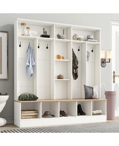 Streamdale Hall Tree with Bench and Cube Storage (8 Hooks, White)