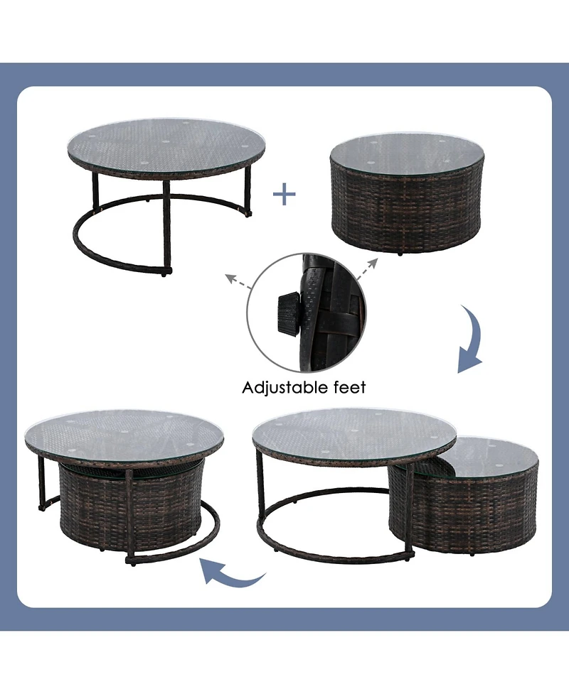 Streamdale 9-Pieces Outdoor Half-moon Patio Sofa Set, Round Sofa Set, Modern Style Sofa, Brown Wicker, Beige Cushion