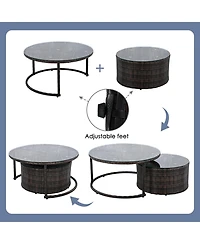 Streamdale 9-Pieces Outdoor Half-moon Patio Sofa Set, Round Sofa Set, Modern Style Sofa, Brown Wicker, Beige Cushion