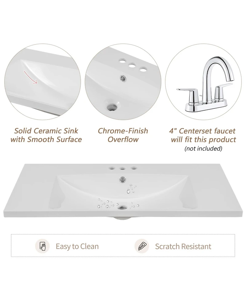 Streamdale 36" Bathroom Vanity with Sink Combo, White Bathroom Cabinet with Drawers, Solid Frame and Mdf Board