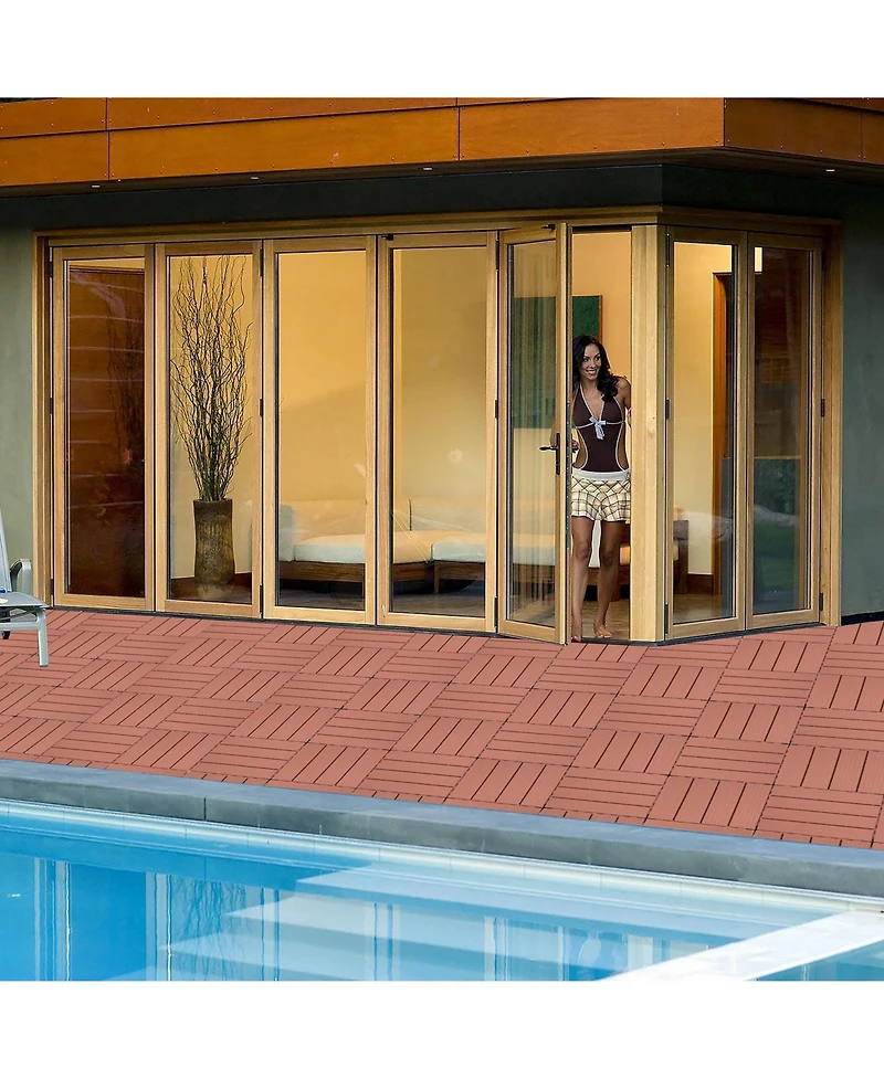 Plastic Interlocking Deck Tiles, 11.8"x11.8" (44 Pack), All-Weather Patio Flooring