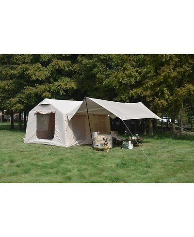 Streamdale Inflatable Camping Tent with Canopy, Hand Pump, Easy Setup, Waterproof, Beige (9.8' x 13')