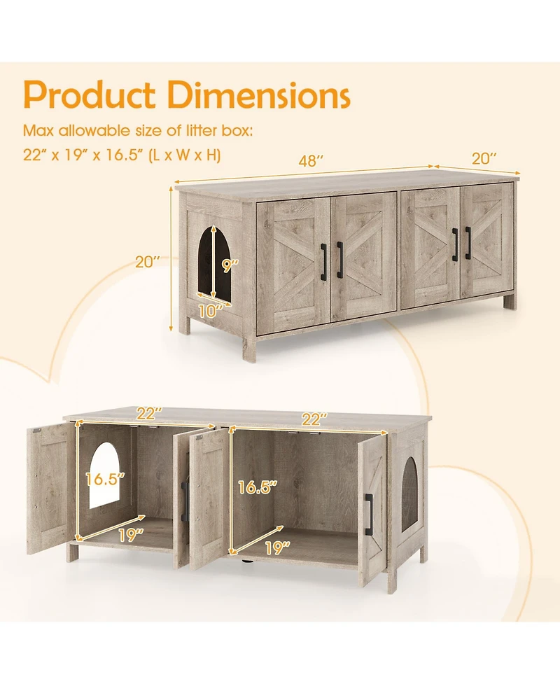 Modern Cat Litter Box Enclosure for 2 Cats, Hidden Cabinet Furniture
