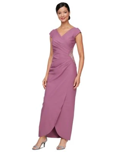 Alex Evenings Womens Ruched Embellished Gown