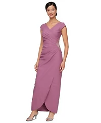 Alex Evenings Womens Ruched Embellished Gown