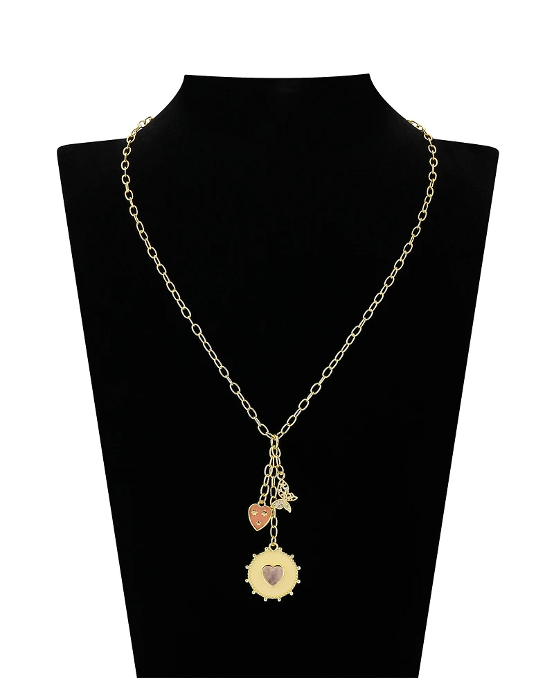 Unwritten Cubic Zirconia Rose Quartz Stone Heart Charm Y-Necklace