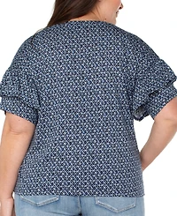 Liverpool Plus Printed Ruffled Half-Sleeve Top