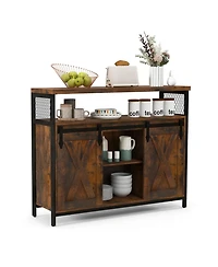 Buffet Cabinet with 3-Level Adjustable Shelves and 2 Sliding Barn Doors