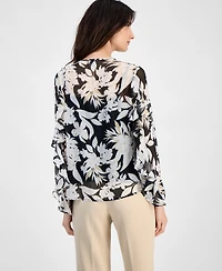 Anne Klein Women's Floral-Print Ruffle-Trim Blouse