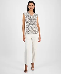 Anne Klein Women's Printed Cowl Neck Cap-Sleeve Top