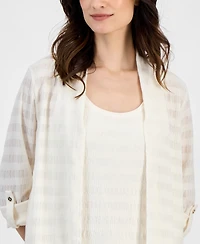 Anne Klein Women's Textured-Knit Open-Knit Roll-Tab-Sleeve Cardigan