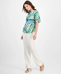 Anne Klein Women's Printed Boat-Neck Flutter-Sleeve Top