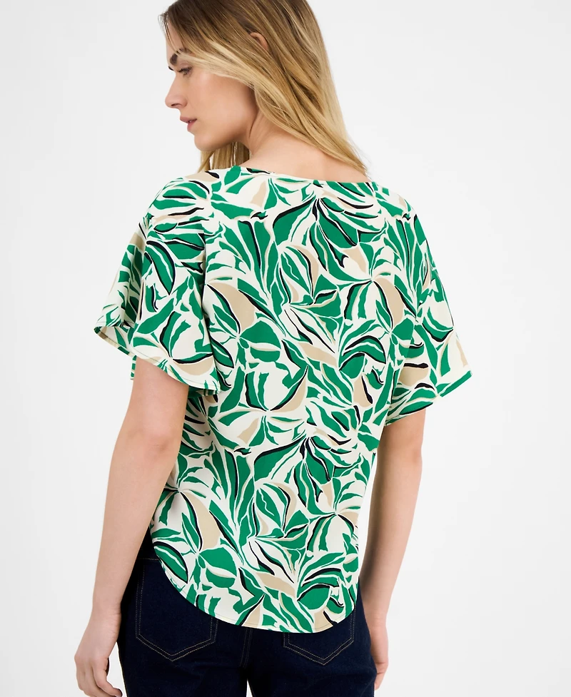 Anne Klein Women's Printed Boat-Neck Short-Sleeve Top