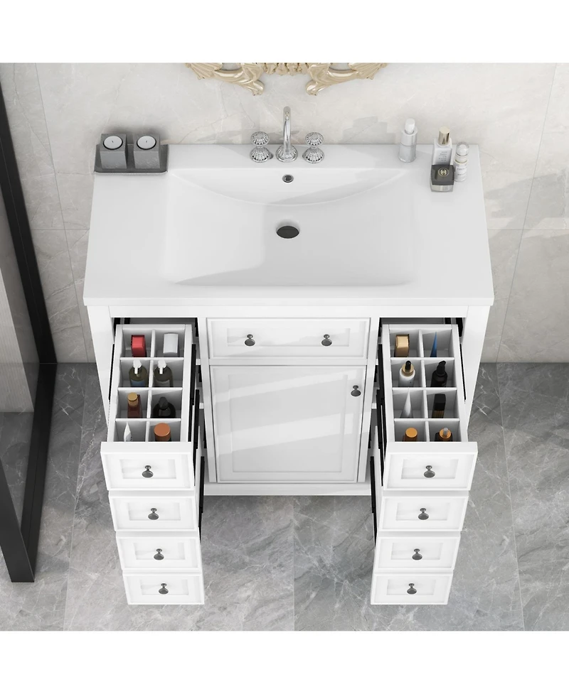 Streamdale 36" Bathroom Vanity with Sink Combo, One Cabinet and Six Drawers, Solid Wood and Mdf Board, White