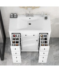 Streamdale 36" Bathroom Vanity with Sink Combo, One Cabinet and Six Drawers, Solid Wood and Mdf Board, White