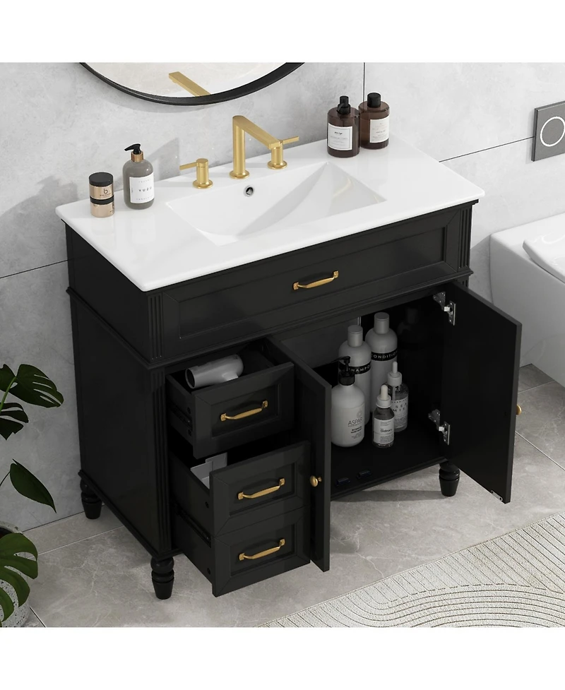 Streamdale 36" Bathroom Vanity with Sink, Black Bathroom Cabinet with Drawers, Solid Frame and Mdf Board, One Package