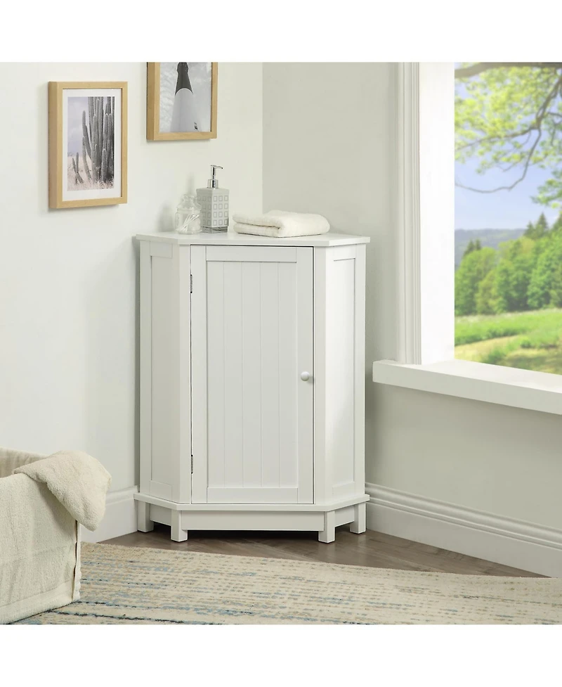 White Bathroom Cabinet Triangle Corner Storage Cabinet with Adjustable Shelf Modern Style Mdf Board