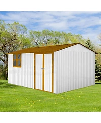 Streamdale Metal garden sheds 10ftx12ft outdoor storage sheds white+yellow with window