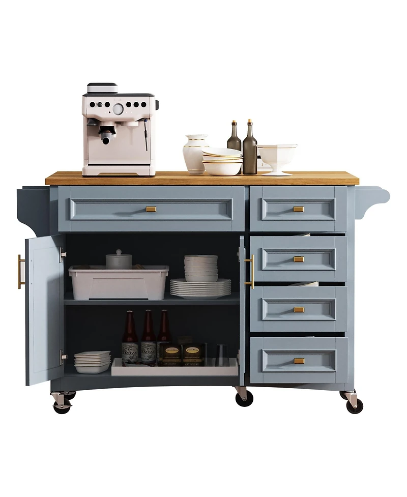 Streamdale 52" Kitchen Island with Drop Leaf, Spice Rack, Towel Rack, Storage Doors and Drawers, Adjustable Shelf