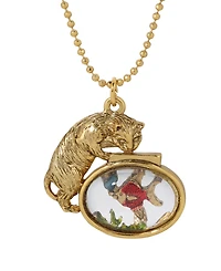 2028 Gold-Tone Cat Clear Acrylic Fishbowl Necklace