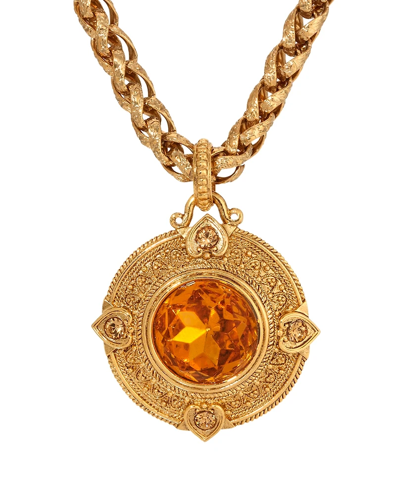 2028 Round Topaz Glass Pendant Necklace