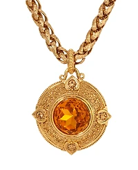 2028 Round Topaz Glass Pendant Necklace