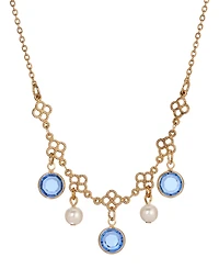 2028 Gold Tone Crystal Faux Cultivated Pearl Bib Necklace