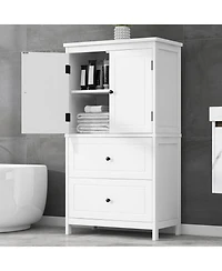 Bathroom Storage Cabinet, Cabinet with Two Doors and Drawers, Adjustable Shelf, Mdf Board, White