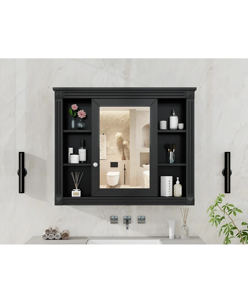 Wall Mounted Bathroom Cabinet with Mirror and 6 Shelves