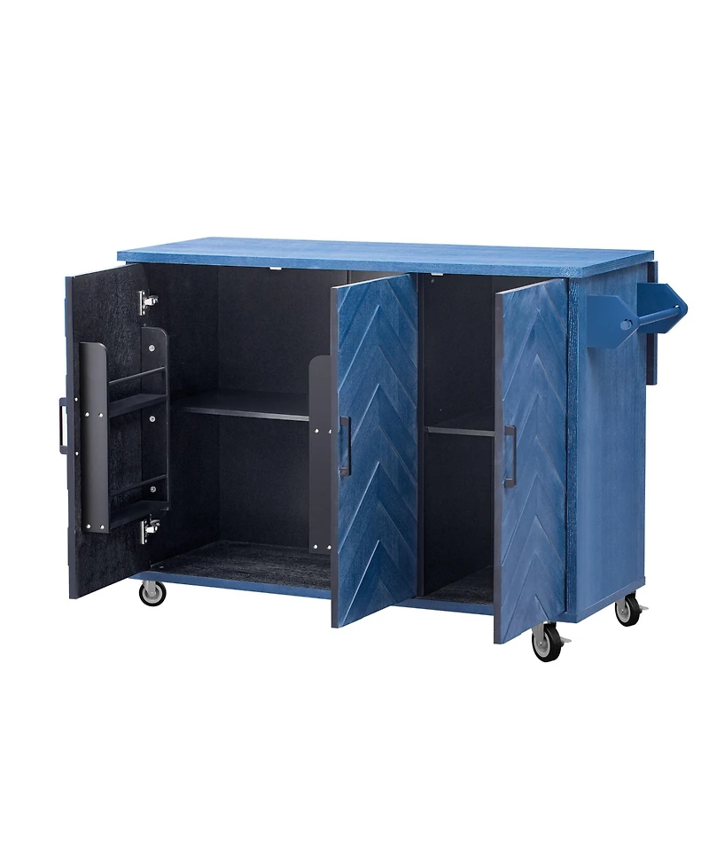 Streamdale Navy Blue 51" Wave Kitchen Island with Drop Leaf and Storage