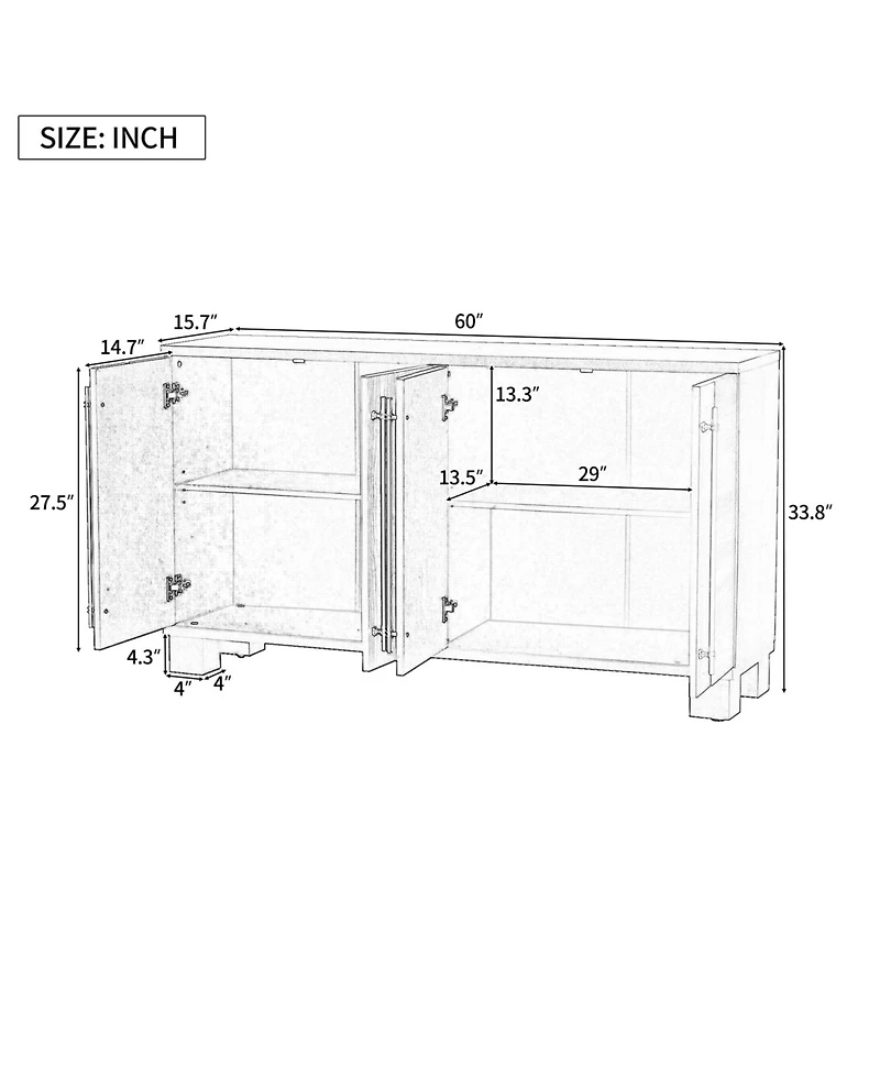 Streamdale Wood Traditional Sideboard with Adjustable Shelves for Kitchen, Dining and Living (Taupe)