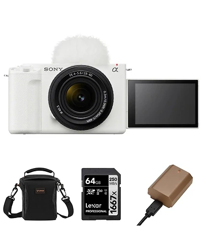 Sony Sony Zv-E1 Full-Frame Interchangeable Lens Mirrorless Vlog Camera with Fe 28-60mm f/4-5.6 Lens, White - Bundle with Shoulder Bag, 64GB Sd Card,