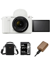 Sony Sony Zv-E1 Full-Frame Interchangeable Lens Mirrorless Vlog Camera with Fe 28-60mm f/4-5.6 Lens, White - Bundle with Shoulder Bag, 64GB Sd Card,