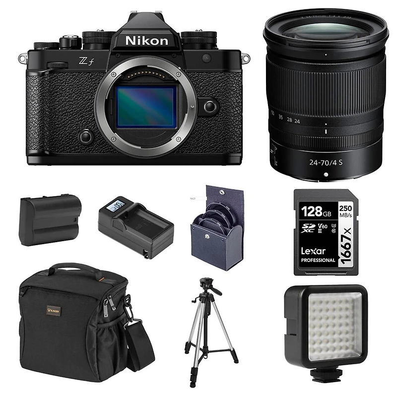Nikon Z f Mirrorless Camera with Nikkor Z 24-70mm f/4 S Lens, Bundle with 128GB Sdxc Memory Card, En-EL15c Lithium-Ion Battery and Smart Charger, Shou