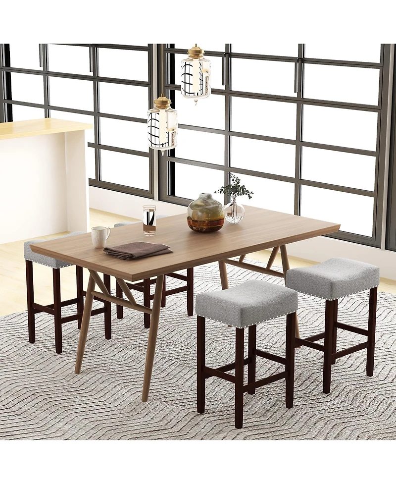 Gymax Set of 4 Bar Stools Counter Height Saddle Kitchen Chairs w/ Wooden Legs