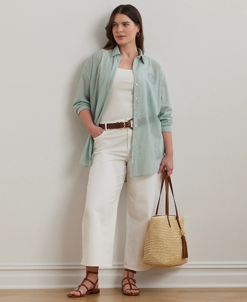 Lauren Ralph Lauren Plus Size Oversize Striped Cotton Voile Shirt