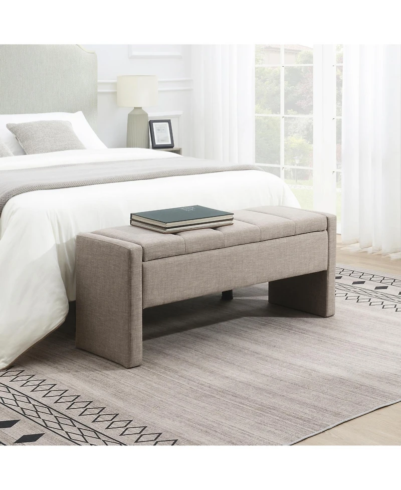 Streamdale Upholstered Bed End Bench with Storage, Linen Grey-Brown