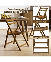 Folding Dining Chair Set of with Rubber Wood Frame Slatted Seat Curved Backrest