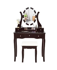 10 Dimmable Lights Vanity Table Set with Lighted Mirror and Cushioned Stool